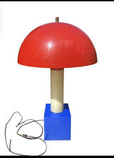 1960s Mushroom Lamp Red Shade White Mid Blue Square Base ~26” EHTF Vtg Nessen?? picture