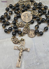 Masculine Antique-Style St. Benedict & Sacred Heart Rosary - Bronze, Black Onyx picture