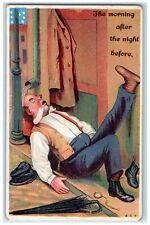 c1910's Drunk Man Sleeping The Morning After The Night Before Embossed Postcard picture