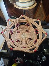 Vintage Hand Woven Colored Coiled Rye Straw Basket 12