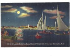 c1940 Moonlight Sailing Banks Channel Wrightsville Beach Wilmington NC Postcard picture