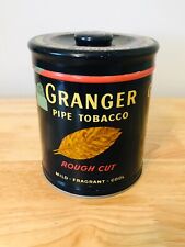 Vtg Blue Granger Rough Cut Tobacco Pipe Lidded Tin Can Advertising Stamps Empty picture
