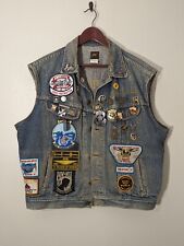 Vintage Lee Harley Davidson Motorcycle Denim Vest Size Large Pins and Patches picture