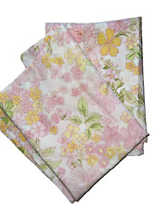 Vintage Retro 70s 80s Flower Pink Yellow White 2 Pillowcases Muslin Cotton USA picture