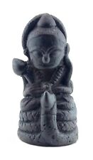 ORIGINAL KHMER  STYLE PHRA UPAKUT SEATED ON COILED  NAGA BRONZE AMULET - RARE picture