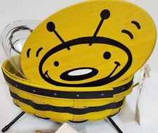 Longaberger 2009 Bee Basket Yellow Black+Bee Face Lid+Wings+Protector+Card NOS picture