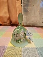 Fenton Art Glass Frosted Sea Green Bell Opalescent Floral Handpainted Signed picture