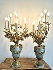 Antique French Ormolu Bronze & Marble Ram’s Head Table Lamps picture