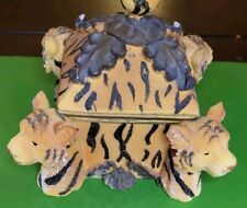 Four Headed Bengal Tiger Resin Jewelry Trinket Box Keepsake, Tiger Face. picture