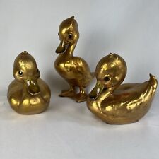Vtg Anthony Freeman McFarlin Pottery Duck Figurines Gold Leaf Finish Set of 3 picture
