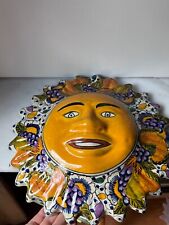 Mexican Hand Painted Pottery Sun Wall Hanging sculpture 13 3/4 picture