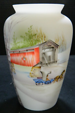 Fenton LE Hand Painted Hill's Covered Bridge Vase JK Spindler (2016) #5 Of 7 Exc picture