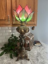 Antique Handel Tulip stained glass lamp shade and Cherub Lamp Base Works picture