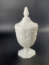 Vintage LE SMITH #1848 Footed Milk Glass  Candy Dish with Lid fruit motif 9