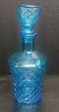 Vintage MCM Turquoise Blue Glass Decanter & Stopper - England 20 Oz picture