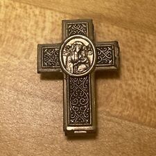 Antique Czech Czechoslovakia Hollow Cross w/ Miniature Rosary Mini Bead Metal picture