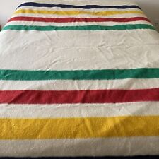 Vintage Hudson Bay Point Blanket 100% Wool Stripes Queen Size Made in England picture