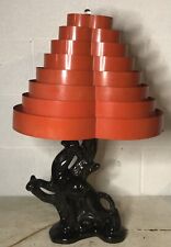 VTG MCM Ceramic Black Panther TV Table Lamp Orange 8 Tier Venetian Shade Works picture