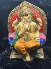 Vintage Ganesha Colorful Chalkware Hindu God Alter Statue picture