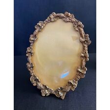 Vintage Goldtone Heavy Oval Metal Ornate Frame HibiscUs Flowers Floral picture