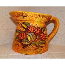 Vintage Caffco Ceramic Pitcher berries & leaves 70s planter vase mcm Japan picture