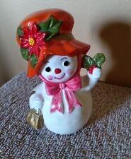 Vtg Napcoware Snowman W/Orange Hat Pink Bow Holly Leaves Purse X-8828 Japan 3