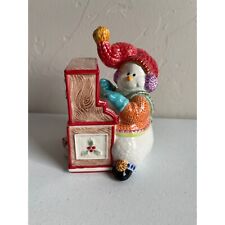 Fitz and Floyd Snowman Jamboree Piano Playing Candy Jar Trinket Lidded Box 2004 picture