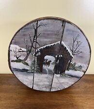 Vintage Dufeck's Folk Art Hand-painted Lined Wood Cheese Box 16” Amish picture