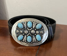 Alpaca Mexico cabochon buckle with turquoise color with leather Belt size 34 picture