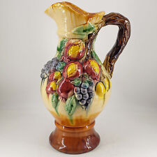 Vintage BARBOTINE Majolica Large Ceramic Vase Pitcher Applied Fruit 13