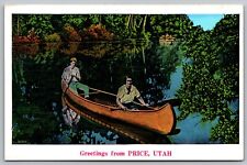 Greetings Price Utah Canoe Lakefront Reflections Lake Forest Vintage Postcard picture