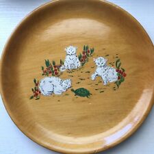 Vintage Wooden Plate Handpainted Kittens And Turtle picture