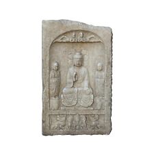 Chinese Distressed Brown White Stone Carved Buddhas Display Statue cs7365 picture