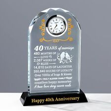 40th Wedding Anniversary Glass Quartz Clock Gifts for Couple Parents, 40 Year... picture