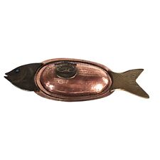 Vintage Hammered Copper & Brass Lidded Fish Platter Serving Dish 17.75