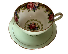 RARE Paragon England DOUBLE WARRANT Footed Teacup Saucer TAPESTRY ROSE MintGreen picture