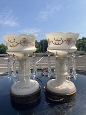 Set 2 Antique German Luster Ware Mantle Lamps - Beautiful 13” Complete picture