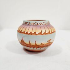NAVAJO Etched Native American Terracotta Vase Pottery Rockwell Scenic Signed picture