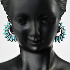 Antique Original Vintage Native American Sterling Silver Turquoise Earrings PAIR picture