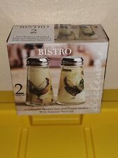 BISTRO CIRCLEWARE ROOSTER DECALED SALT  AND PEPPER SHAKER SET ROOSTER SHAKERS picture