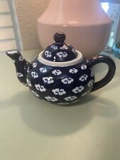 Vintage The Bombay Company Glossy Cobalt Blue And White 16oz Teapot EUC picture