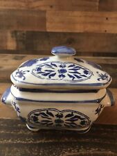 Three Hands Corp. Blue White Floral Ceramic Covered Dish With Lid picture