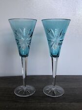 WATERFORD-2 Aqua Snow Crystals Champagne Flutes Waterford Crystal Toasting Glass picture