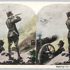 c1910s WWI Binoculars Sight Enemy Artillery Stereoview Art Card Military Gun V34 picture