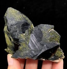 148g 71mm FLOATER Green Epidote on Natural black smoky Quartz from China picture