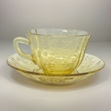 Vintage Federal Depression Glass Sharon Cabbage Rose Amber Teacup and Saucer picture