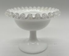 Vintage Fenton White Milk Glass Pedestal Compote/Candy Dish Ruffled Edges picture