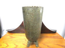 Vintage Footed Middle Eastern Brass Etched Vase picture