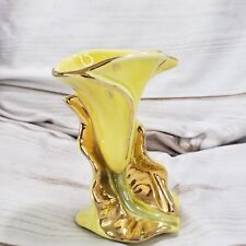 Vintage Yellow Tulip Lotus Flower Vase Warrented 22 K Gold USA Made 5.5 Inch picture