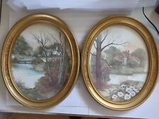 2 Homco Home Interiors Oval Pictures Cottage Flowers Golden Frame 11